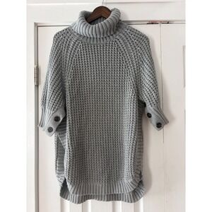 J.‎ Crew Gray Turtleneck Poncho Sweater Chunky Waffle Knit Merino Blend XS
